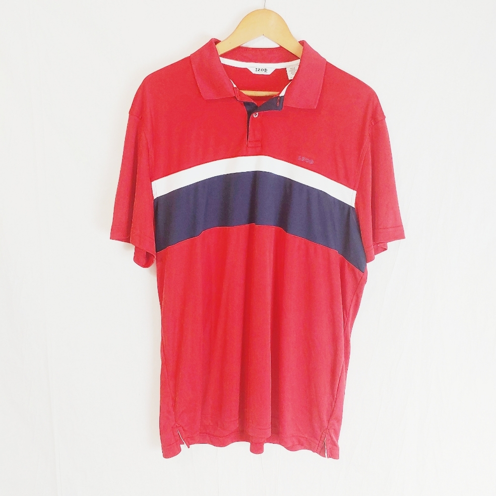 IZOD Red White Blue Golf Polo Shirt Size XL